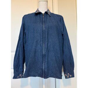Vintage Westbound Womens Denim Jacket With Floral Embroidery Size L Zip Up